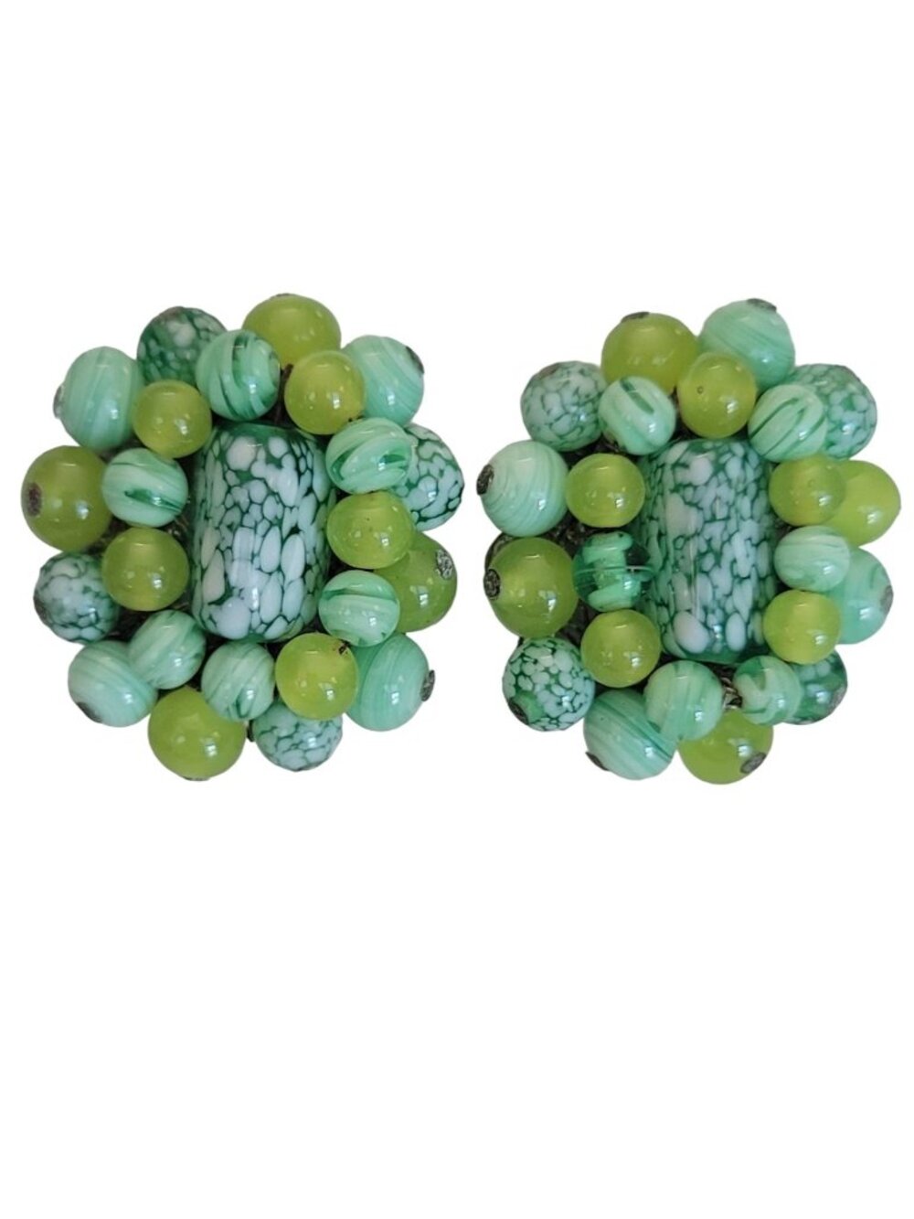 Green Art Glass Bead Clip-On Earrings M805